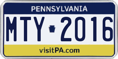 PA license plate MTY2016