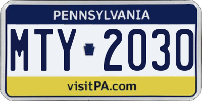PA license plate MTY2030