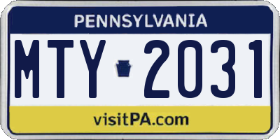 PA license plate MTY2031