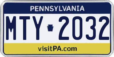 PA license plate MTY2032