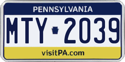 PA license plate MTY2039