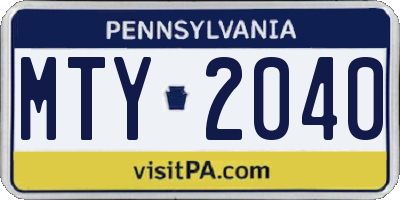 PA license plate MTY2040