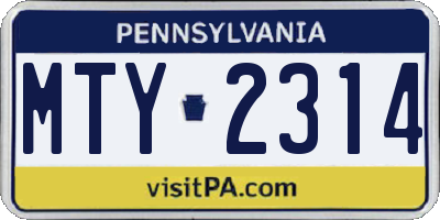 PA license plate MTY2314