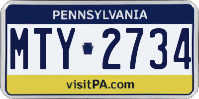 PA license plate MTY2734