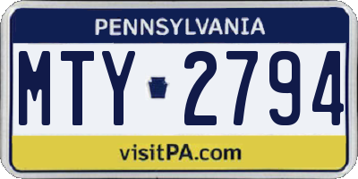 PA license plate MTY2794
