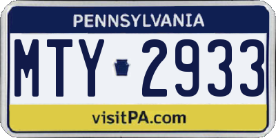 PA license plate MTY2933