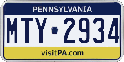 PA license plate MTY2934