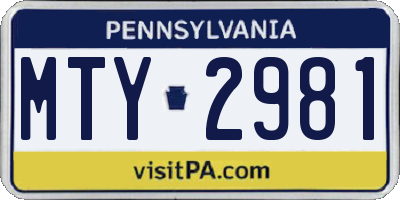 PA license plate MTY2981