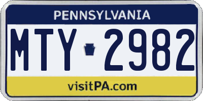 PA license plate MTY2982