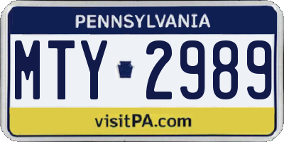 PA license plate MTY2989