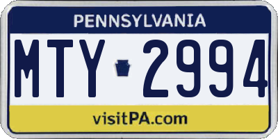 PA license plate MTY2994