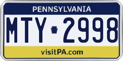PA license plate MTY2998