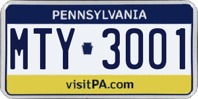 PA license plate MTY3001
