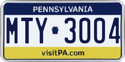 PA license plate MTY3004