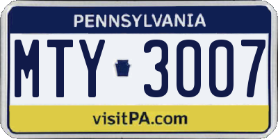 PA license plate MTY3007