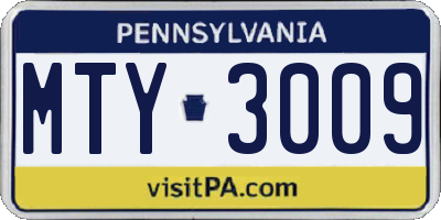 PA license plate MTY3009