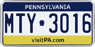 PA license plate MTY3016