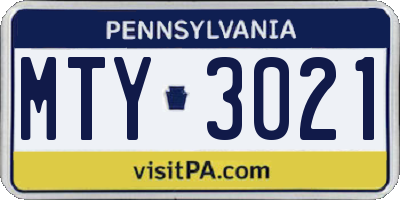 PA license plate MTY3021