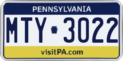 PA license plate MTY3022