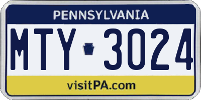 PA license plate MTY3024