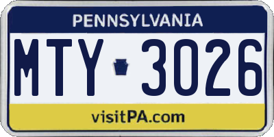 PA license plate MTY3026