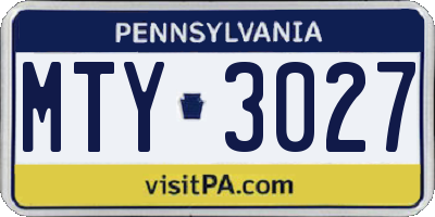PA license plate MTY3027