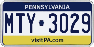 PA license plate MTY3029