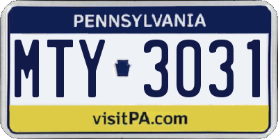 PA license plate MTY3031