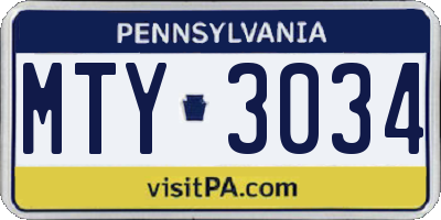 PA license plate MTY3034