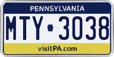 PA license plate MTY3038