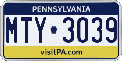 PA license plate MTY3039