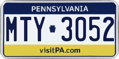 PA license plate MTY3052