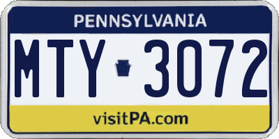 PA license plate MTY3072