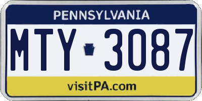PA license plate MTY3087