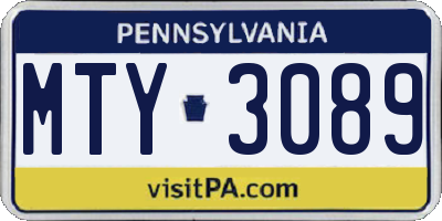 PA license plate MTY3089