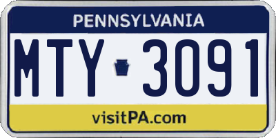 PA license plate MTY3091