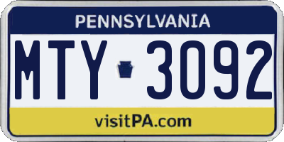 PA license plate MTY3092