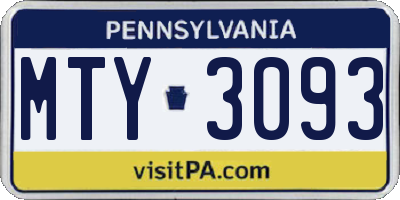 PA license plate MTY3093
