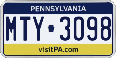 PA license plate MTY3098