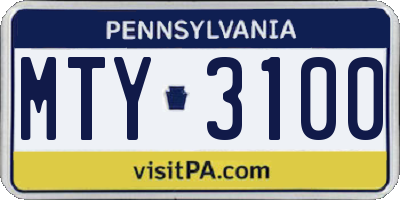 PA license plate MTY3100