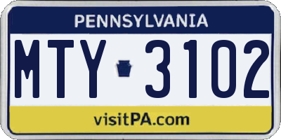 PA license plate MTY3102