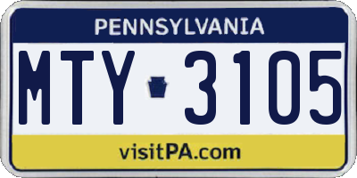 PA license plate MTY3105