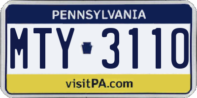 PA license plate MTY3110