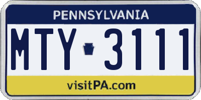 PA license plate MTY3111