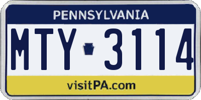 PA license plate MTY3114
