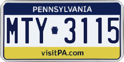 PA license plate MTY3115