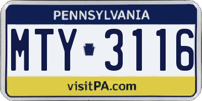PA license plate MTY3116