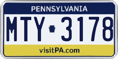 PA license plate MTY3178