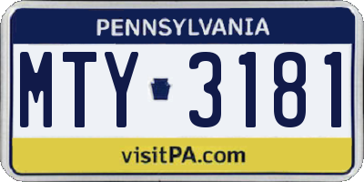 PA license plate MTY3181