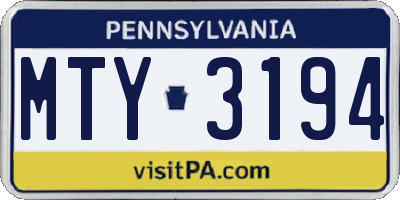 PA license plate MTY3194